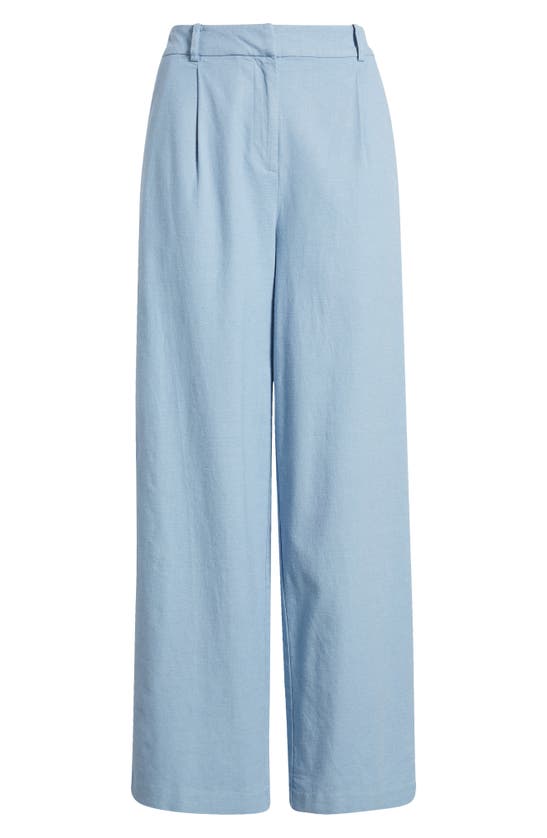 Shop Open Edit Wide Leg Linen Blend Pants In Blue Chambray