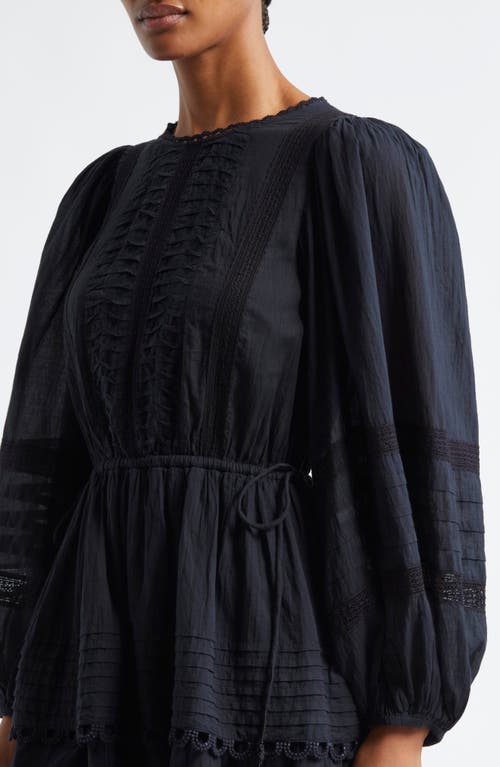 Shop Farm Rio Pintuck & Lace Detail Long Sleeve Cotton Minidress In Black