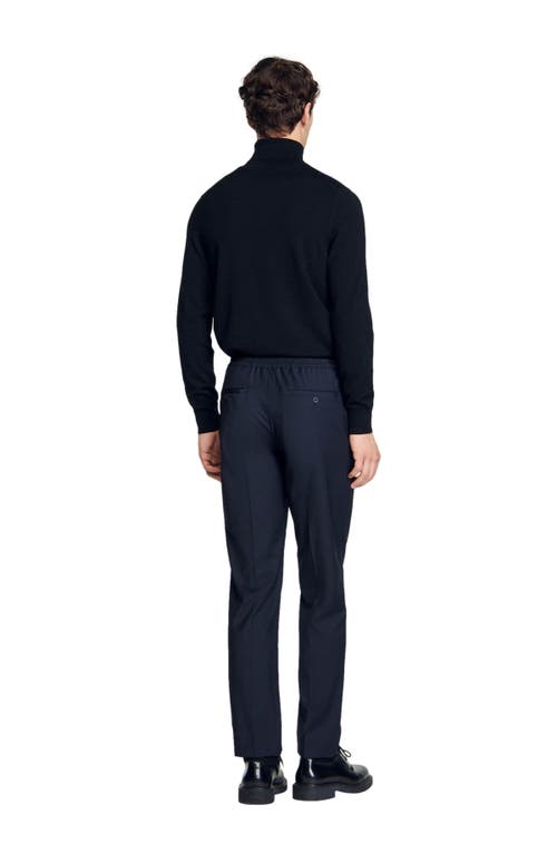 Sandro New Alpha Drawstring Waist Straight Leg Pants In Navy Blue