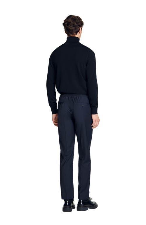 Shop Sandro Elasticated Straight-leg Trousers In Navy Blue