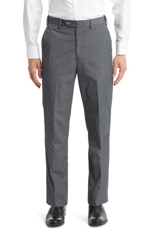 Prim Self Sizer Waist Flat Front Poplin Trousers in Grey