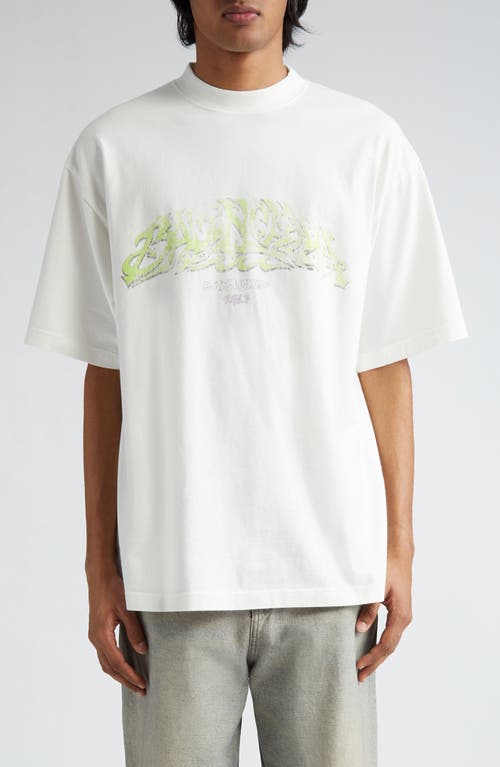 Balenciaga Lunar New Year Dragon Cotton Graphic T-shirt In White/green