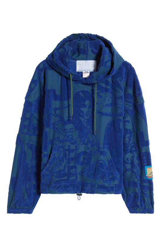 Shop Jungles Sculpted Cotton Hoodie In Blue/ Green