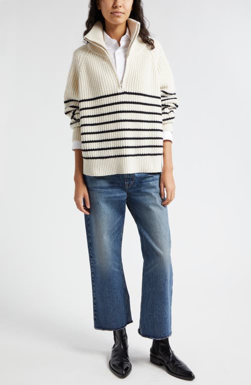 Shop Nili Lotan Amelina Half Zip Cashmere Sweater In Ivory/dark Navy Stripe