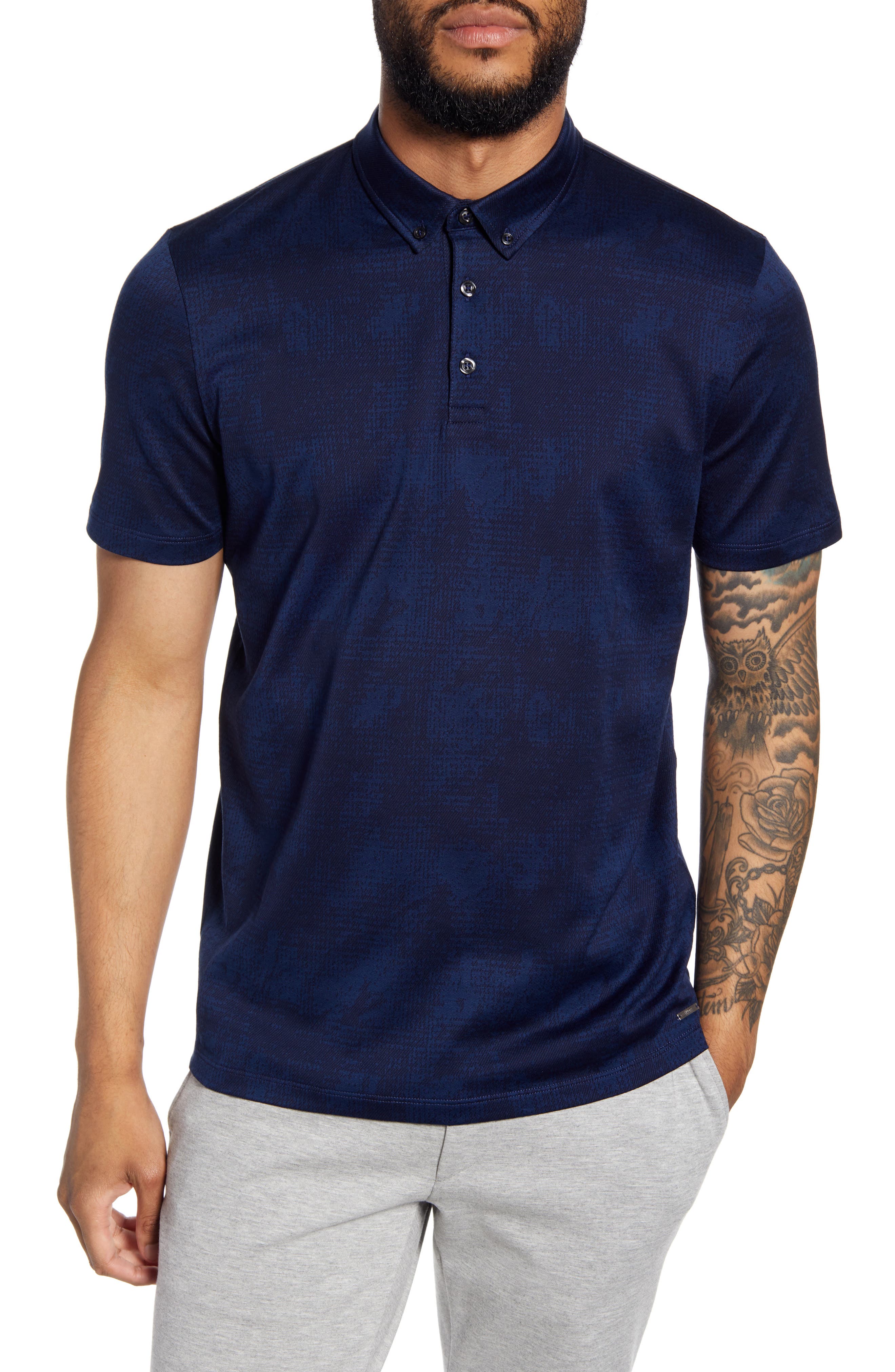 UPC 747476577734 product image for Men's Hugo Dilano Slim Fit Button-Down Polo Shirt, Size XX-Large - Blue | upcitemdb.com