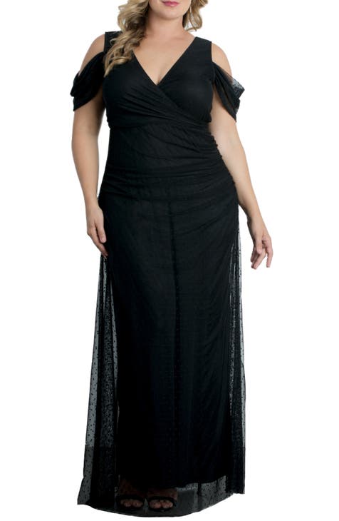 Seraphina Cold Shoulder Mesh Gown (Plus Size)