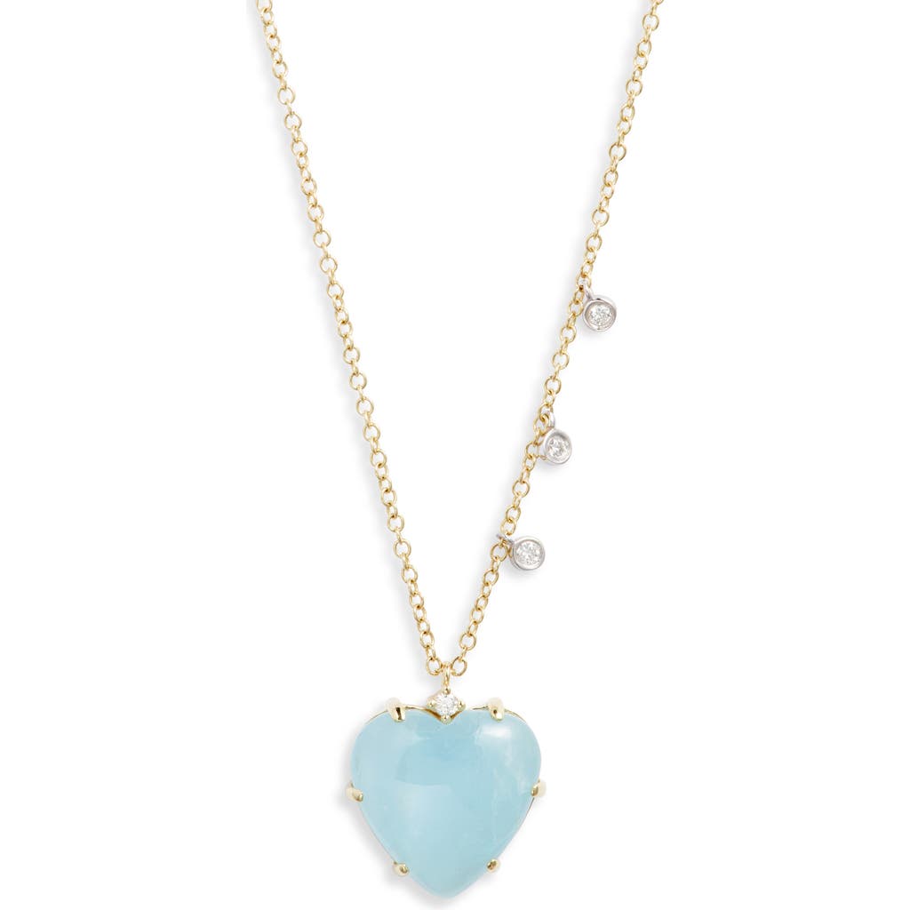 Meira T Milky Aquamarine & Diamond Heart Pendant Necklace In Gold