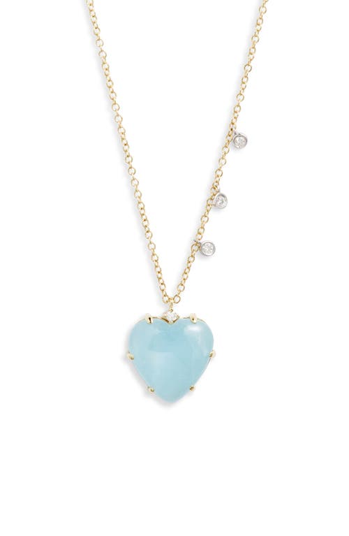 Meira T Milky Aquamarine & Diamond Heart Pendant Necklace in 14K Yellow Gold/Aqua at Nordstrom, Size 18