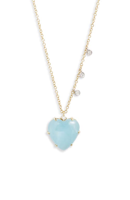 Shop Meira T Milky Aquamarine & Diamond Heart Pendant Necklace In 14k Yellow Gold/aqua