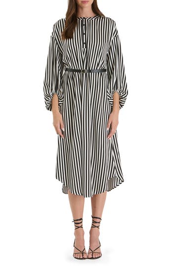 August Sky Stripe Balloon Sleeve Shirtdress In Ivory