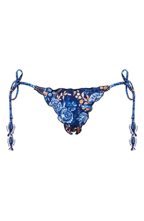 Shop Agua Bendita Alegria Azure Beaded Side Tie Bikini Bottoms In Blue Multi