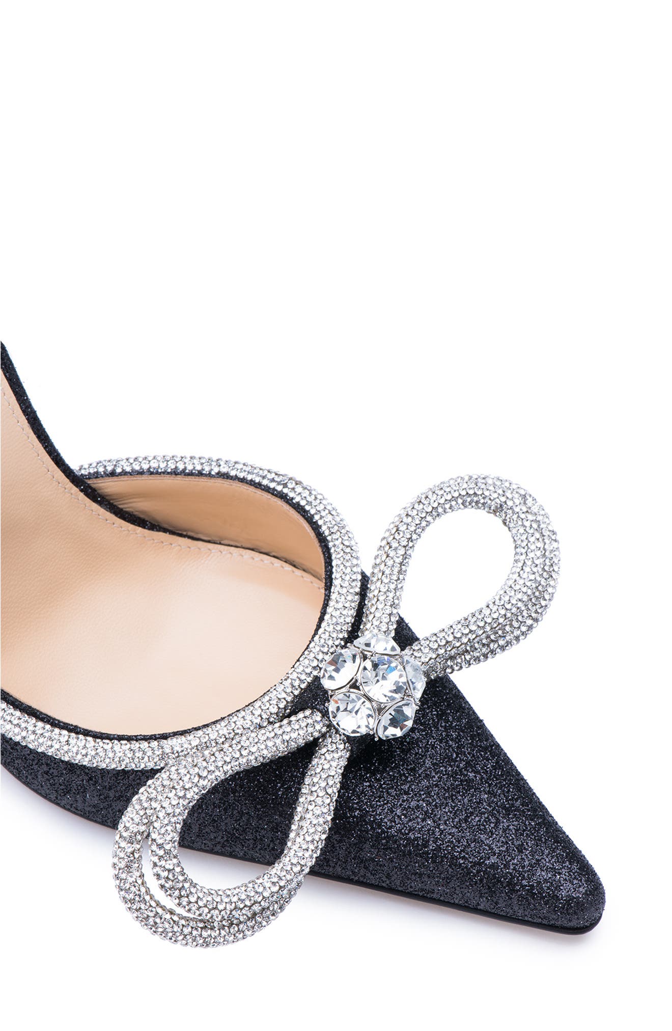 double crystal bow pointed toe pump