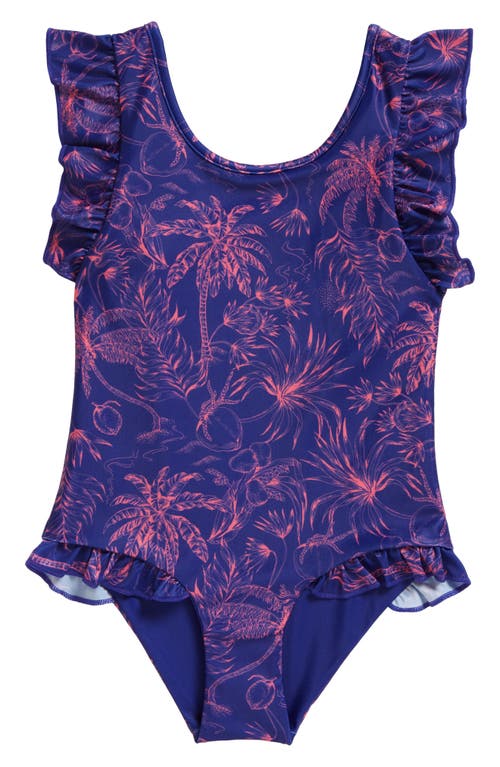 Boardies Kids' Palms Ruffle One-Piece Swimsuit Blue at Nordstrom,