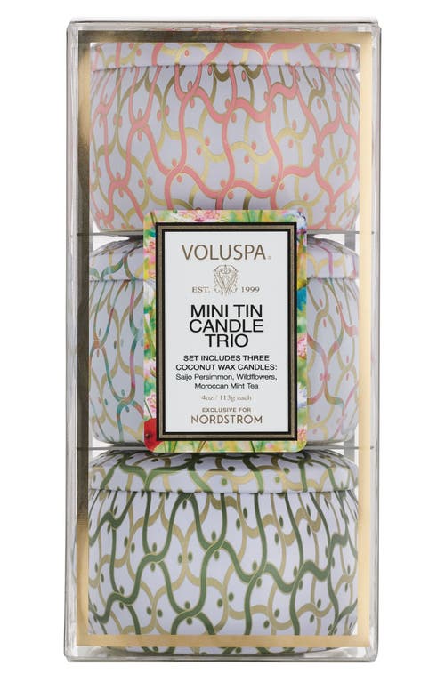 Voluspa Maison Set Of 3 Mini Tin Candles In White Multi