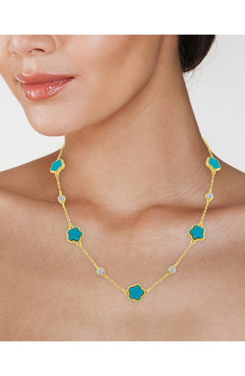 Cz By Kenneth Jay Lane Cubic Zirconia & Clover Station Necklace In Turquoise/gold