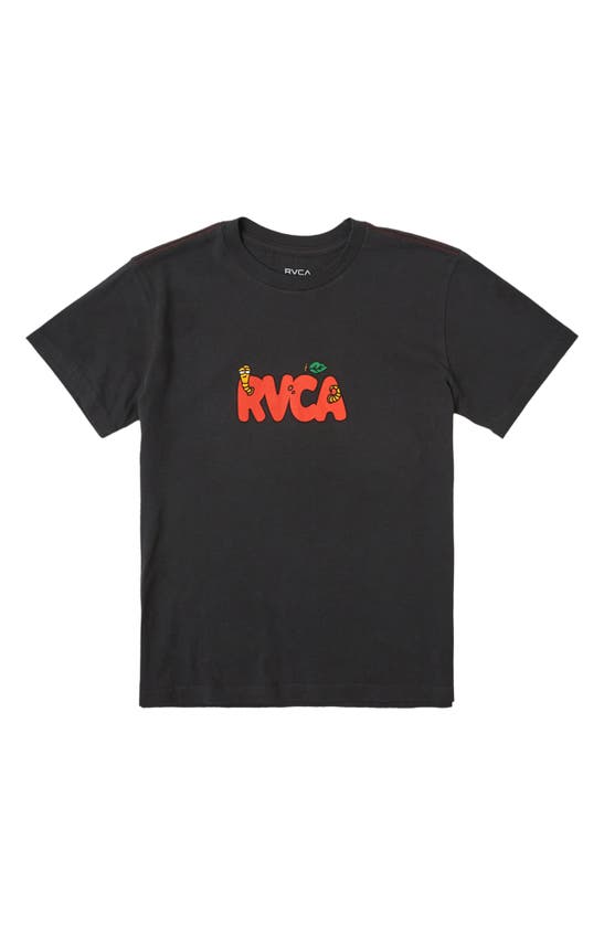 Shop Rvca Kids' Apple A-day Cotton Graphic T-shirt In Pirate Black