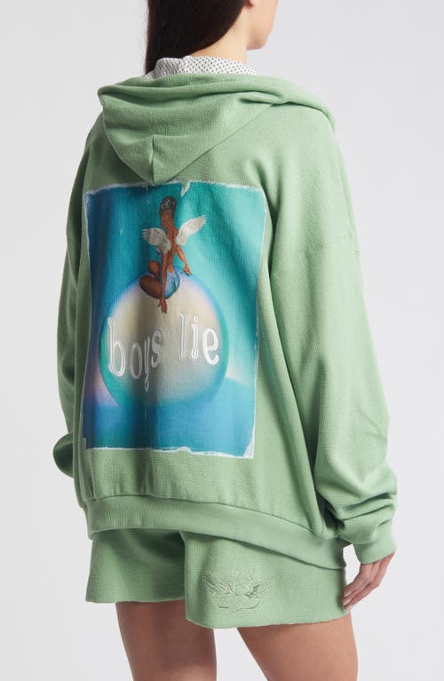 Shop Boys Lie Burst Your Bubble Harley Cotton Zip-up Graphic Hoodie In Green