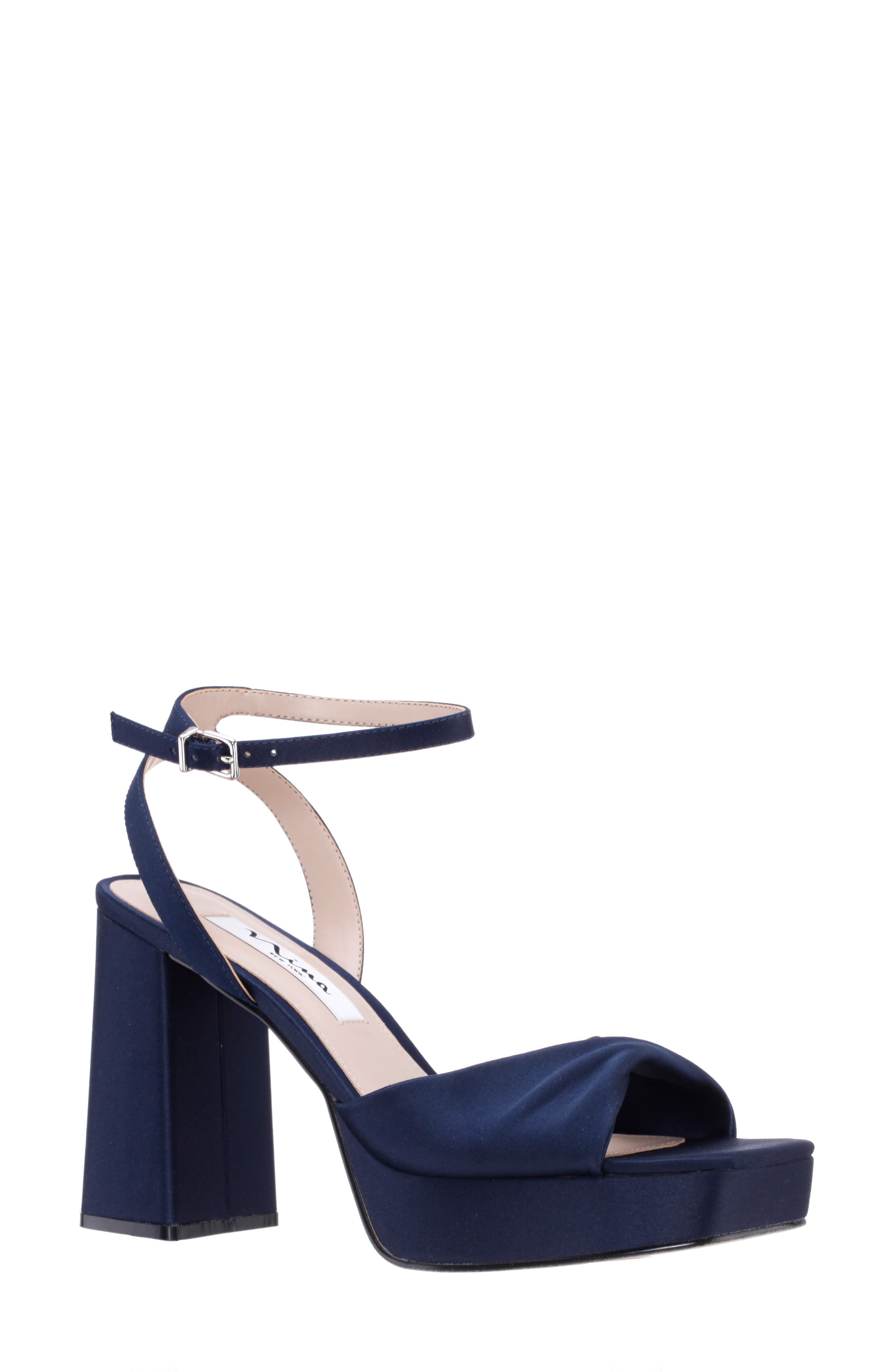 womens navy block heels