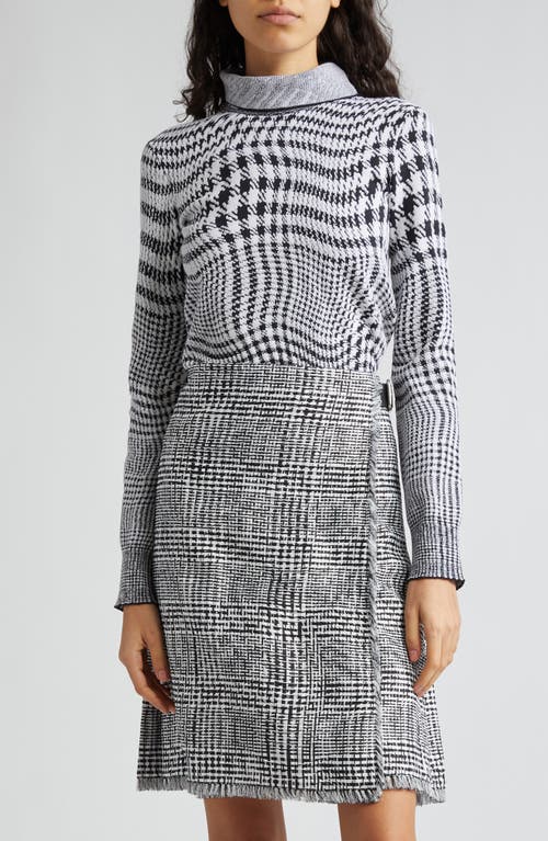 burberry Warped Houndstooth Check Wool Blend Turtleneck Sweater Monochrome at Nordstrom,