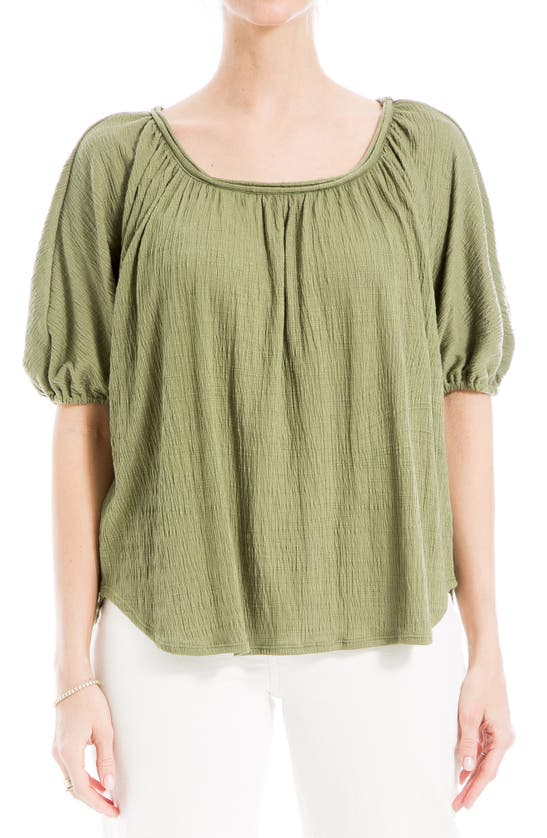 Max Studio Textured Knit Bubble Sleeve Knit Top In Sage