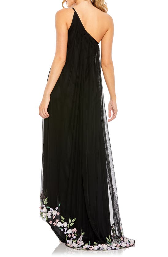 Shop Mac Duggal Embellished One Shoulder Trapeze Gown In Black