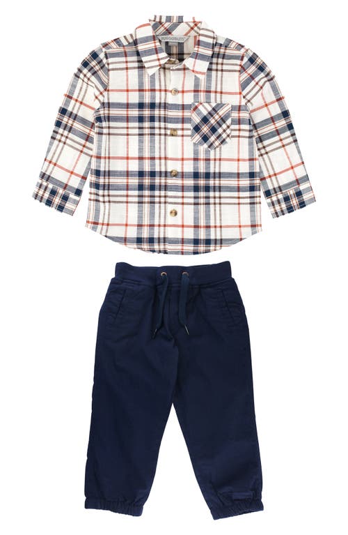 Ruggedbutts Plaid Button-up Shirt & Joggers Set In Homegrown Harvest