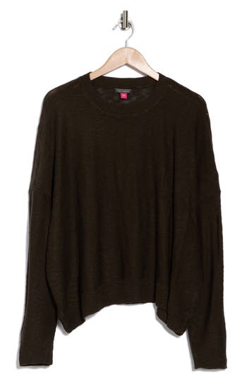Vince Camuto Crewneck Sharkbite Sweater In Dark Olive