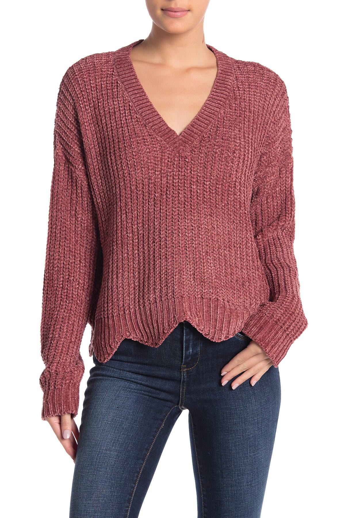 scalloped chenille sweater