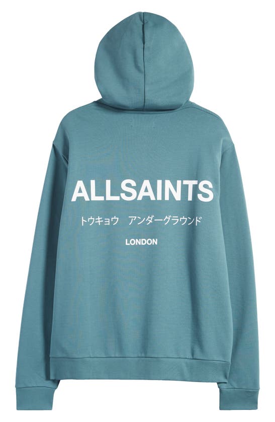 Shop Allsaints Underground Logo Hoodie Sweatshirt In Aqua Blue