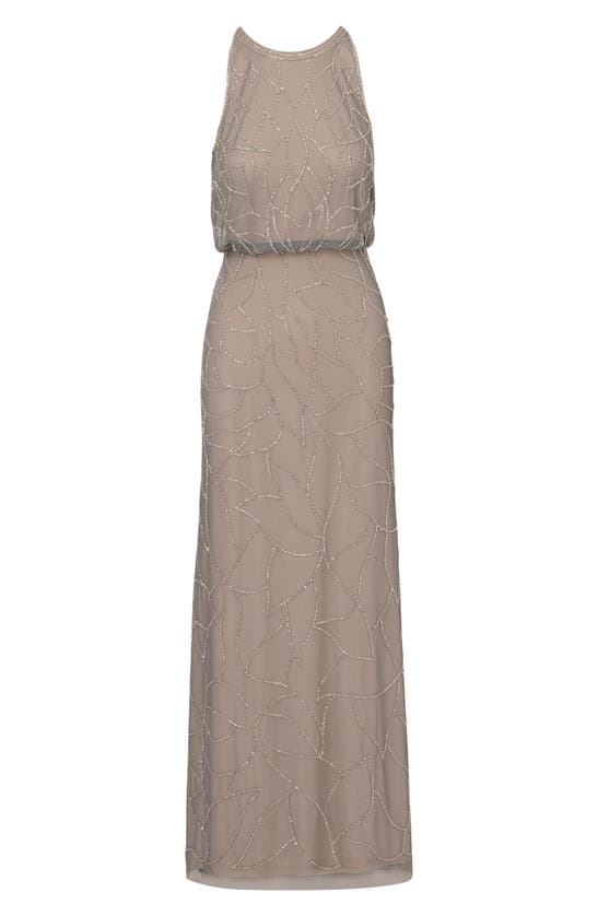 Shop Adrianna Papell Beaded Sleeveless Blouson Gown In Pewter/ Silver