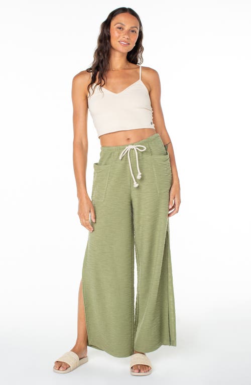 Roxy Beach Breeze Split Hem Pants In Oil Green