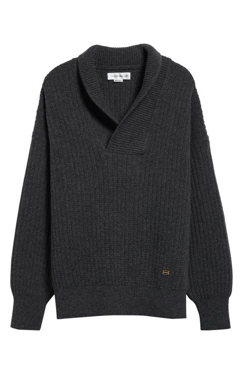 Shop Victoria Beckham Shawl Collar Lambswool Rib Sweater In Charcoal