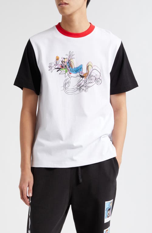 x Disney Yea I Can Skate Colorblock Graphic Ringer T-Shirt in White/Black/Red