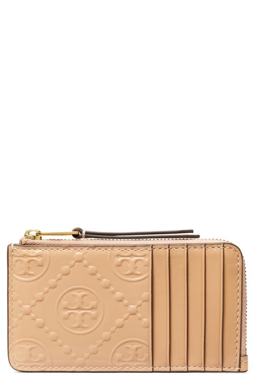 Tory Burch T-Monogram Embossed Zip Wallet in Light Peach at Nordstrom