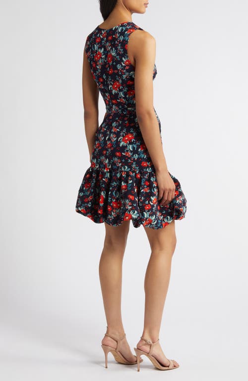 Shop Chelsea28 Bubble Hem Sleeveless Dress In Navy- Red Gestural Floral