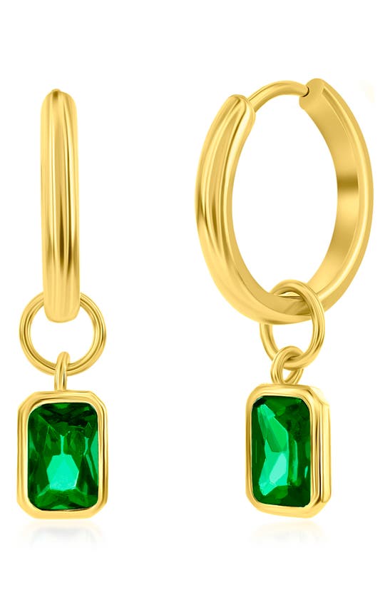 Simona Cubic Zirconia Charm Hoop Earrings In Emerald