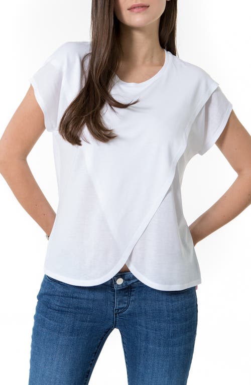 Crossover Short Sleeve Cotton Maternity/Nursing Top in White