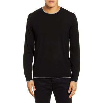 Theory Regal Tipped Wool Crewneck Sweater, Black