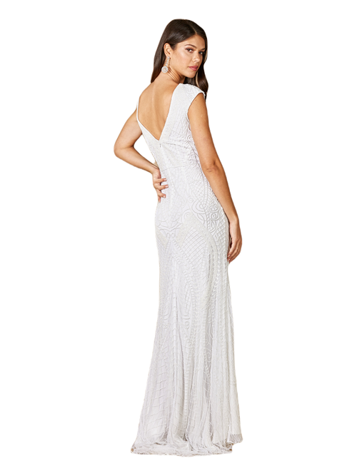 Lara New York Gwen Beaded Short Sleeve Wedding Dress In Ivory