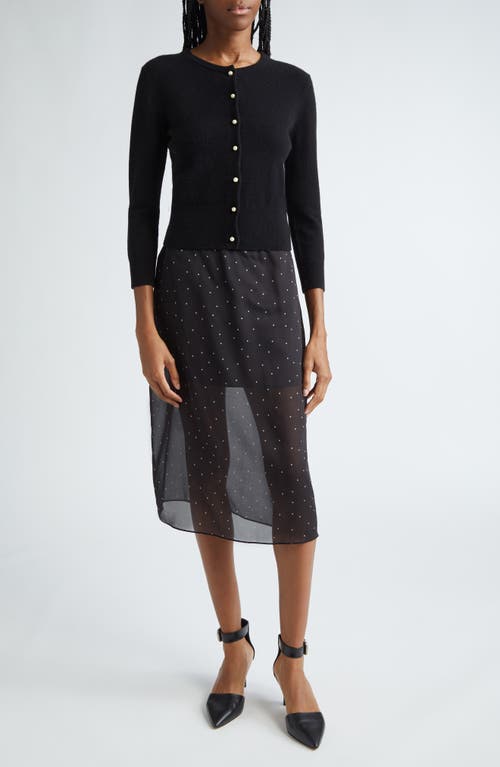 Shop Vince Polka Dot Sheer Stretch Silk Midi Skirt In Black/grey