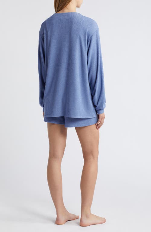 Shop Open Edit 3-piece Cozy Rib Pajamas In Blue Colony Marl