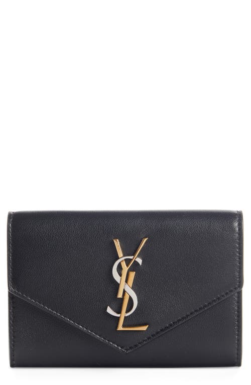 Shop Saint Laurent Small Lambskin Leather Envelope Wallet In Nero/trigalva