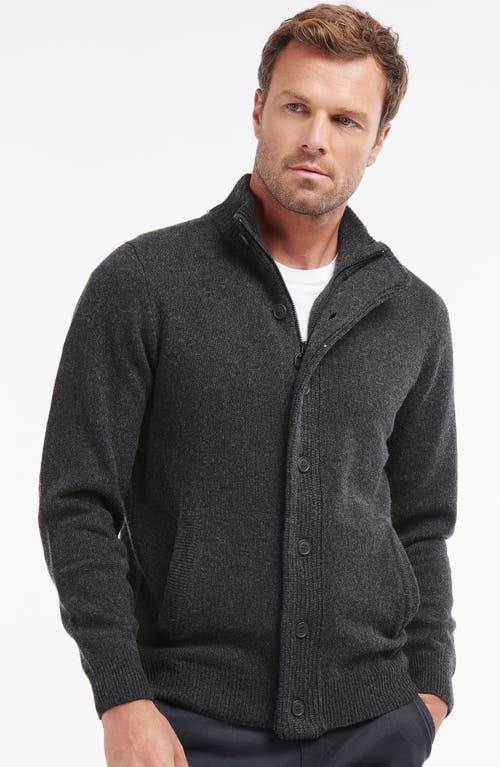 Barbour Elbow Patch Wool Cardigan In Charcoal Marl