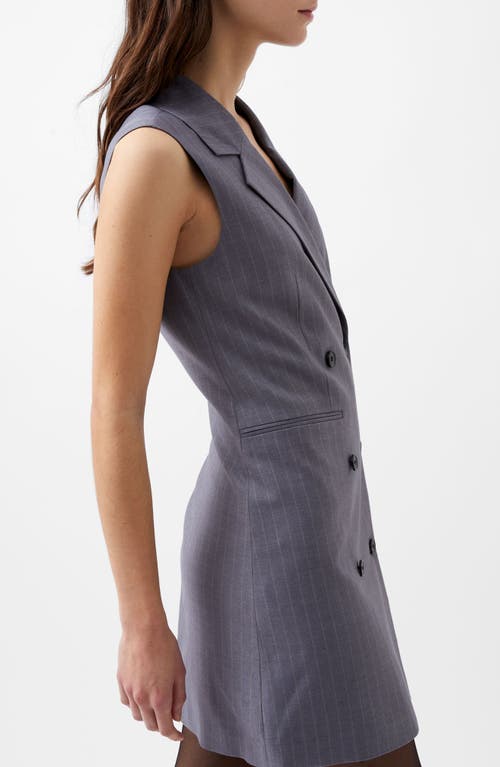 Shop French Connection Fiorella Pinstripe Double Breasted Minidress In Grey