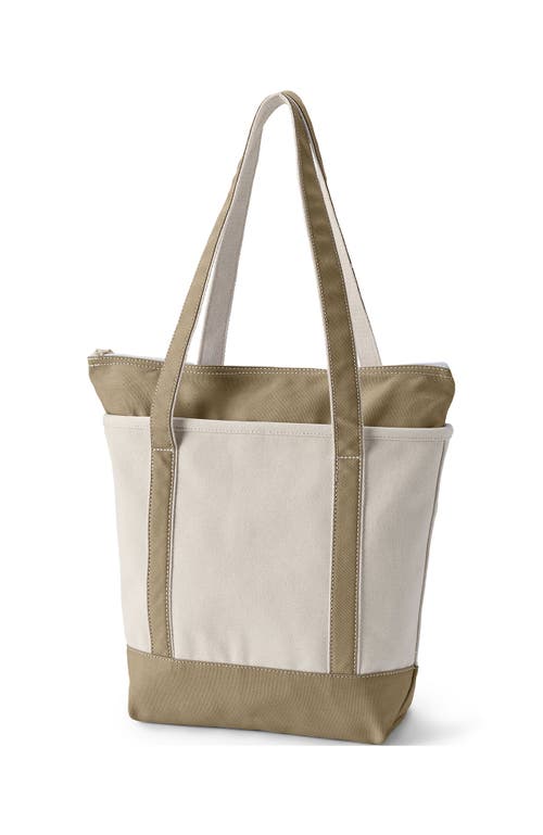 Shop Lands' End Zip Top Long Handle Canvas Tote Bag In Natural/cafe Au Lait