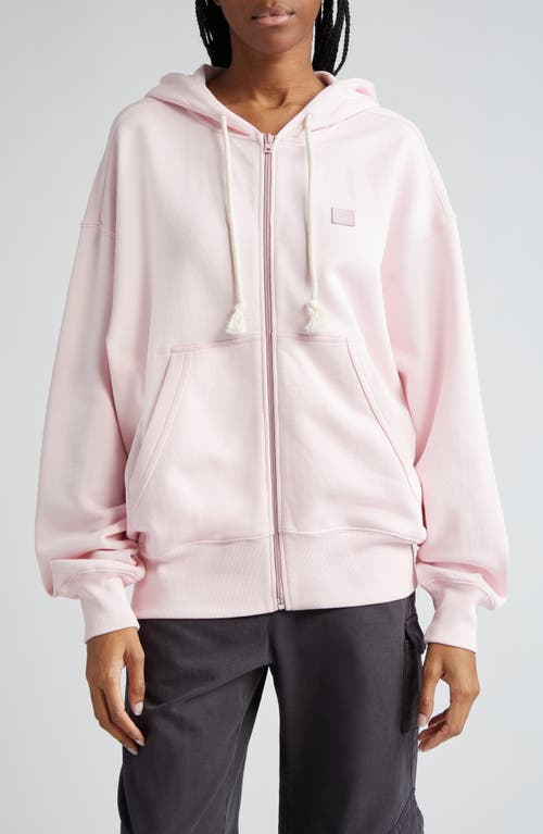 Acne Studios Fiah Face Patch Organic Cotton Zip Hoodie in Light Pink
