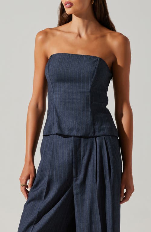 Astr The Label Kalani Lace-up Strapless Top In Blue Pinstripe