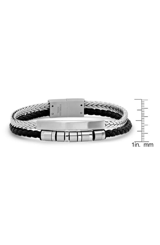 Hmy Jewelry Double Layered Leather Bracelet In Silver/ Black