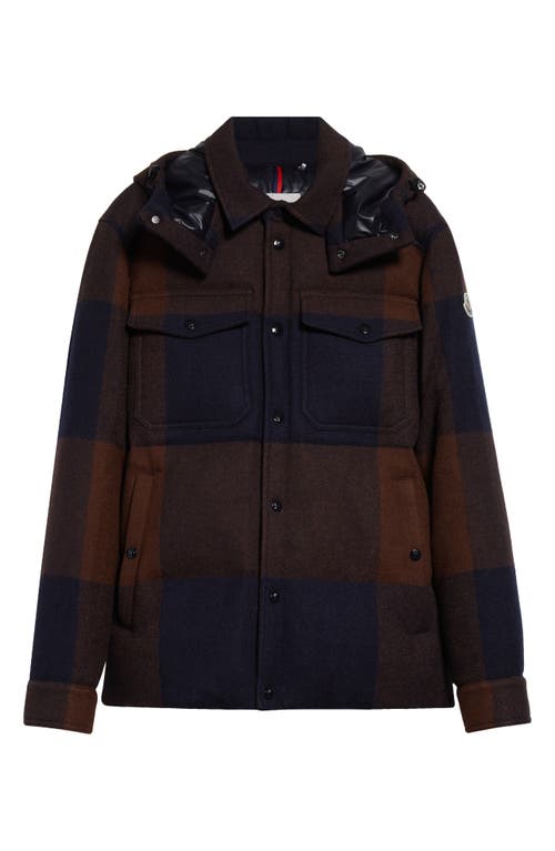 Moncler Ladurns Buffalo Plaid Down Shirt Jacket In Blue/brown