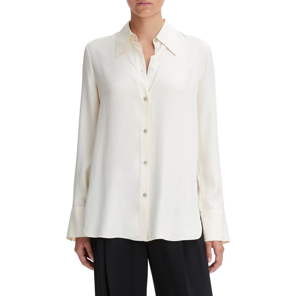 Vince Organic Cotton Blend Button-up Shirt In Feather